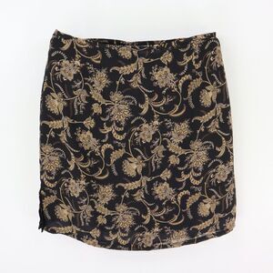 Old Navy Lined Skirt Short Straight Womens Size 16 Black Brown Floral Side Slits